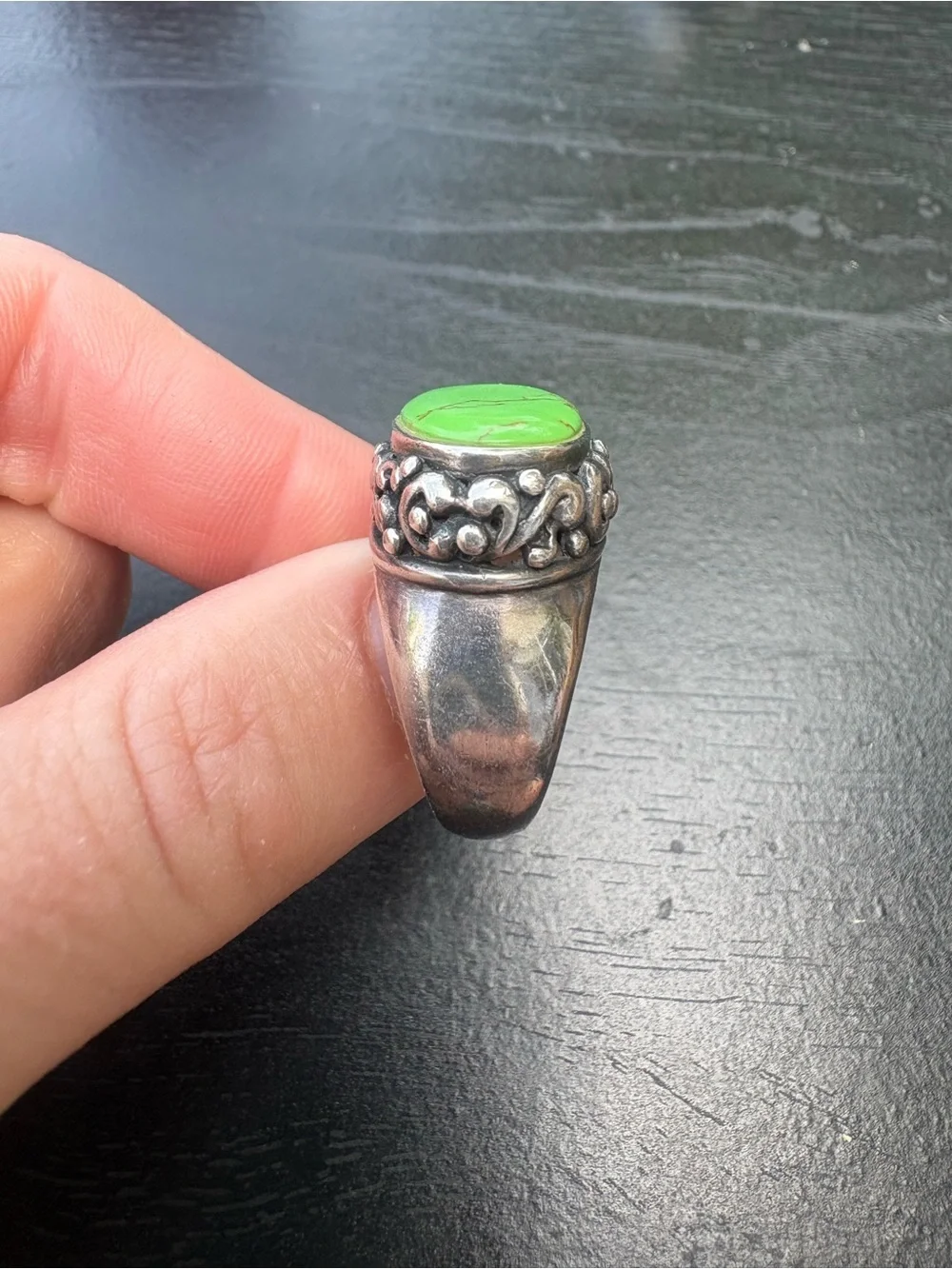 Vintage Bohemian Green Turquoise  Sterling Silver Statement Ring - Size 7.75